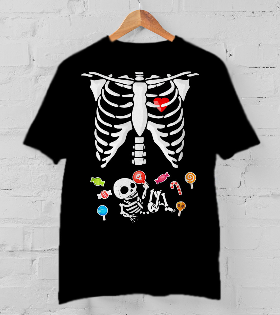 Baby Skeleton Candy Heart Ribcage Halloween Pregnancy T-Shirt