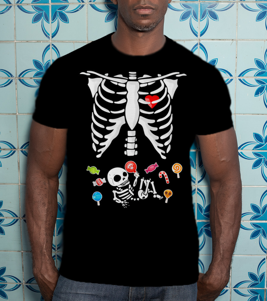 Baby Skeleton Candy Heart Ribcage Halloween Pregnancy T-Shirt