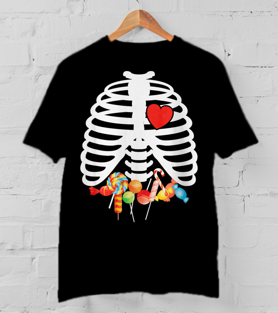 Xray Skeleton Rib Cage Heart Sweet Candy Lollipops T-Shirt