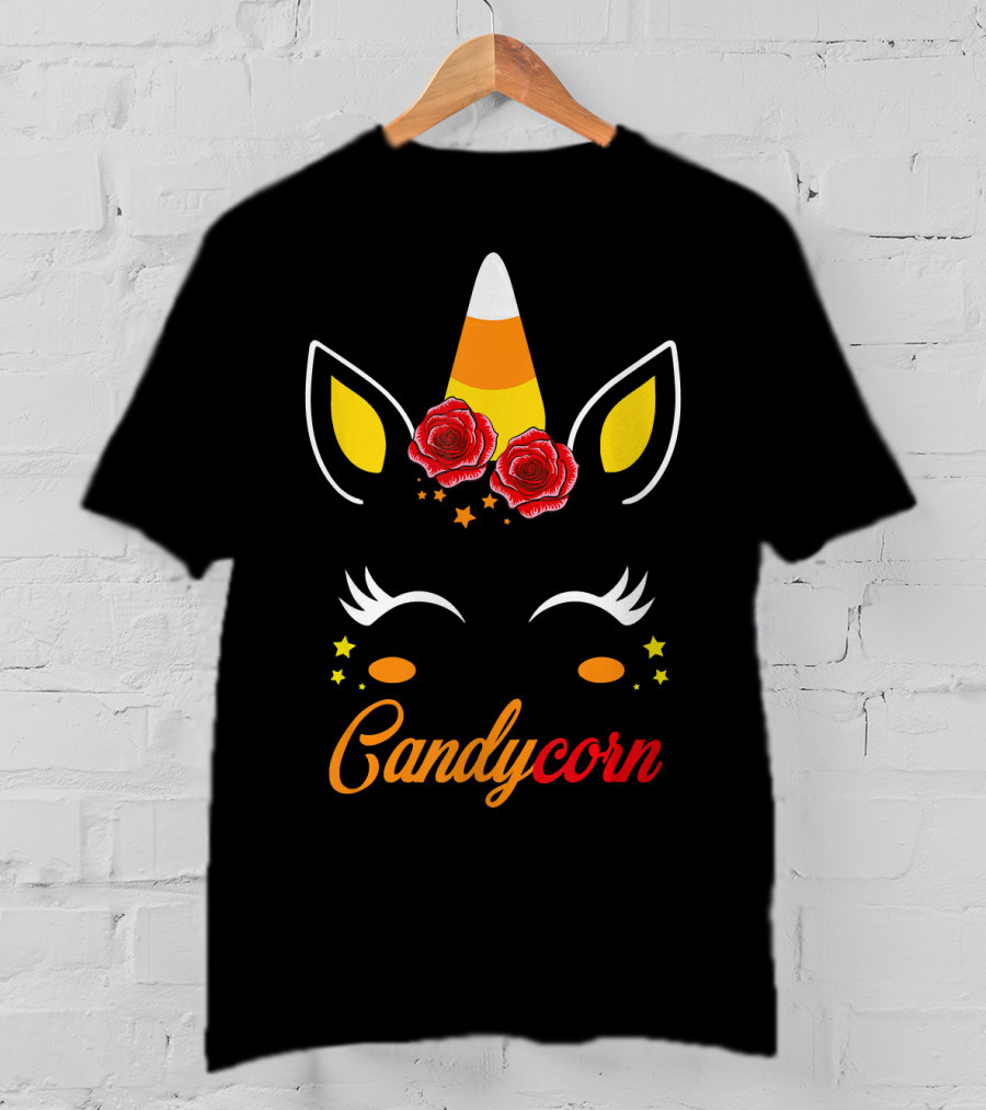 Candycorn Unicorn With Roses And Stars T-Shirt