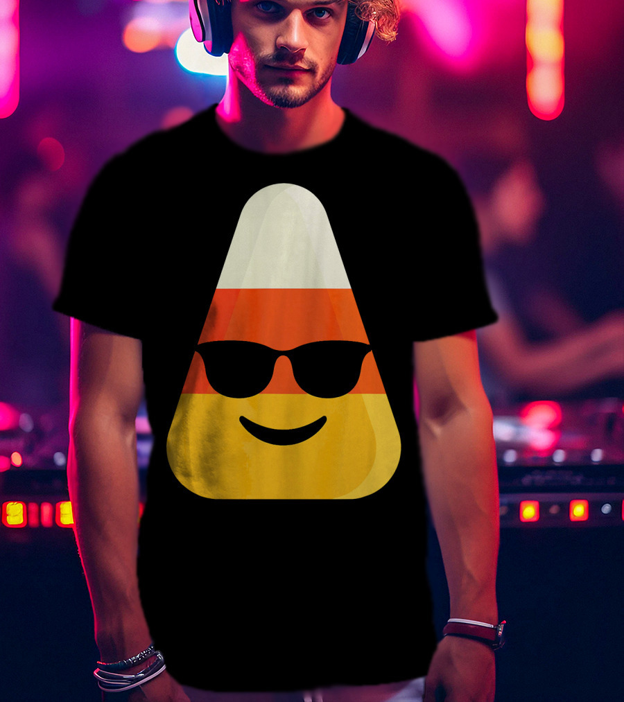 Candy Corn Emoji With Sunglasses Cool Shades T-Shirt