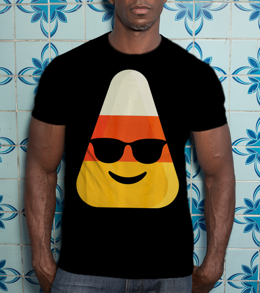 Candy Corn Emoji With Sunglasses Cool Shades T-Shirt