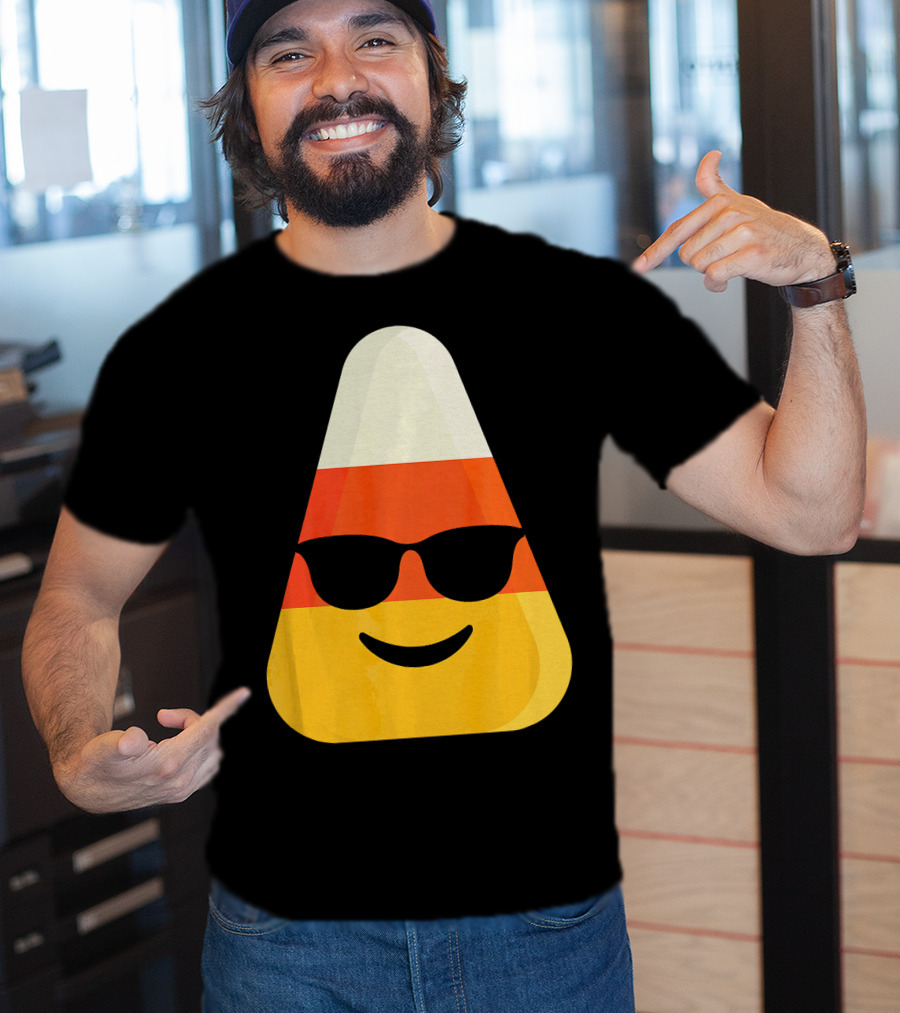 Candy Corn Emoji With Sunglasses Cool Shades T-Shirt
