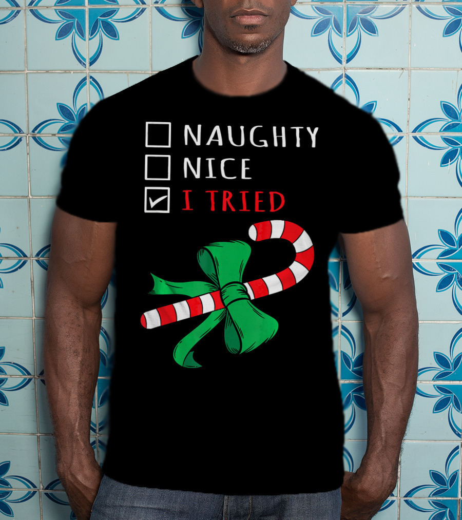 Naughty Nice I Tried Candy Cane Bow T-Shirt