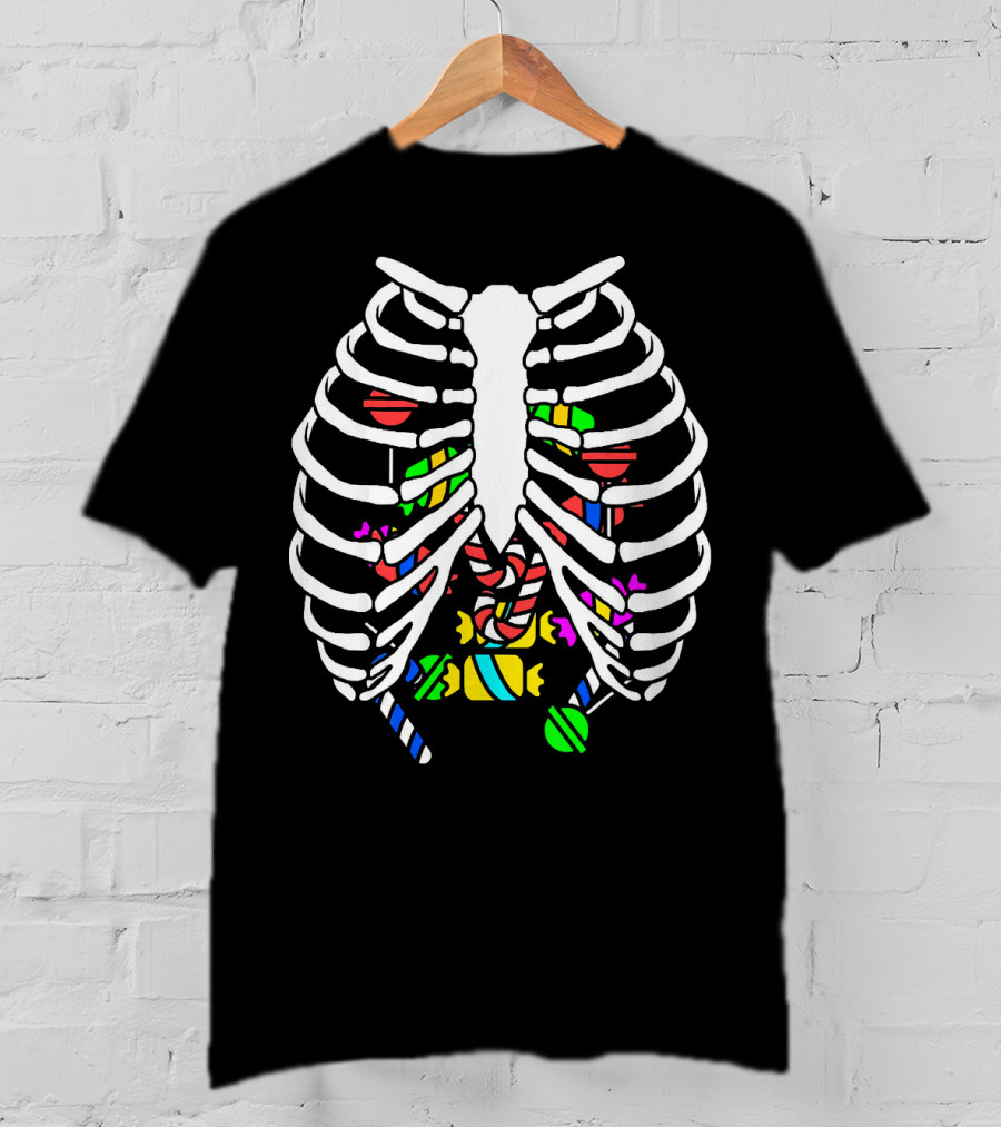 Halloween Ribcage Candy Skeleton Colorful Sweet Treats T-Shirt
