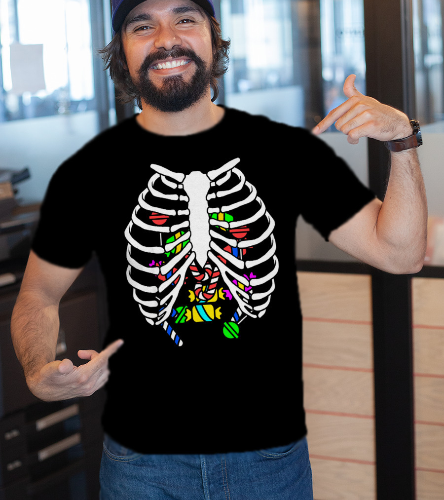 Halloween Ribcage Candy Skeleton Colorful Sweet Treats T-Shirt
