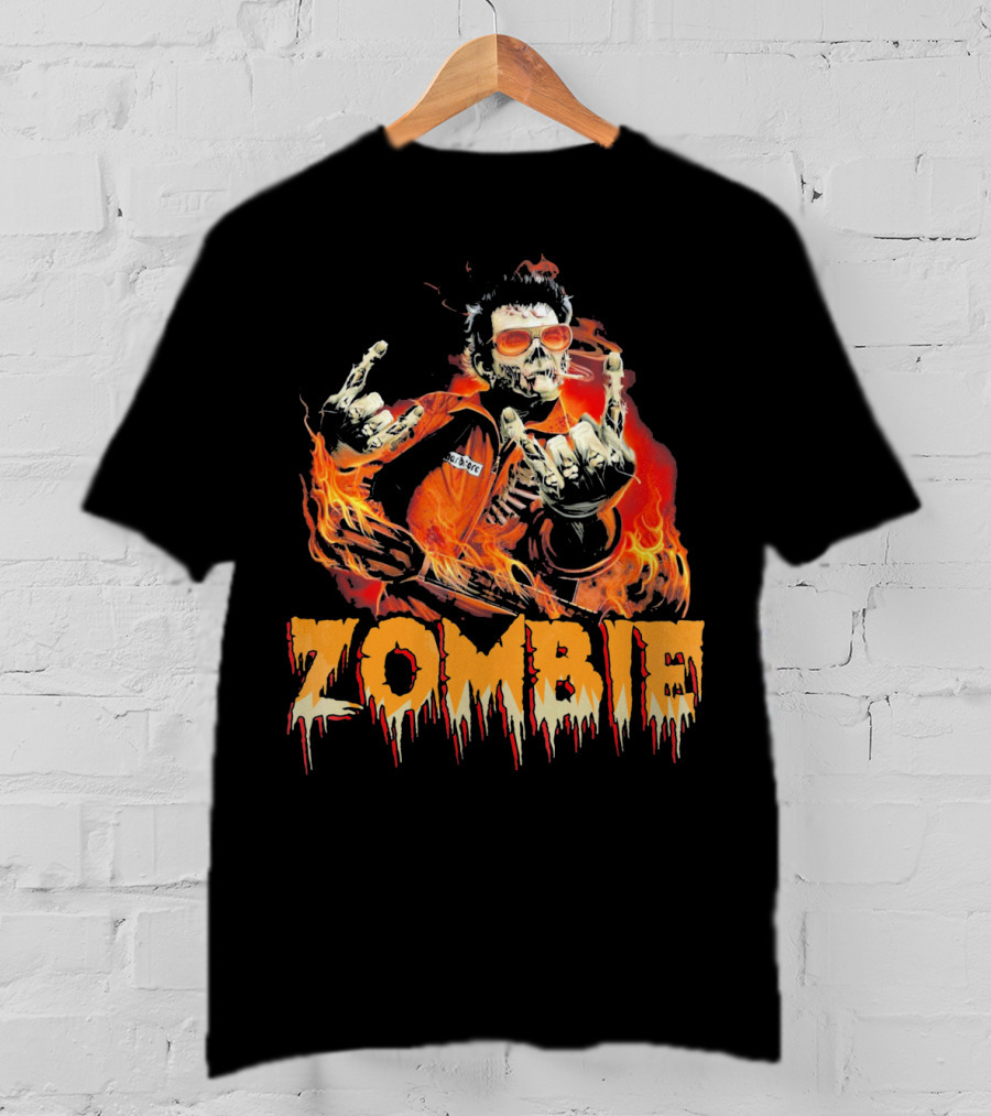 Zombie Metal Living Dead Rock On Fire T-Shirt