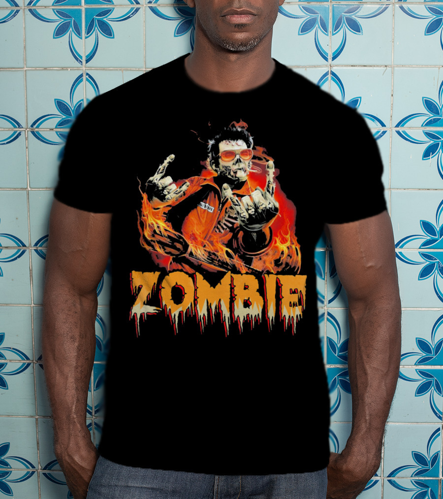 Zombie Metal Living Dead Rock On Fire T-Shirt