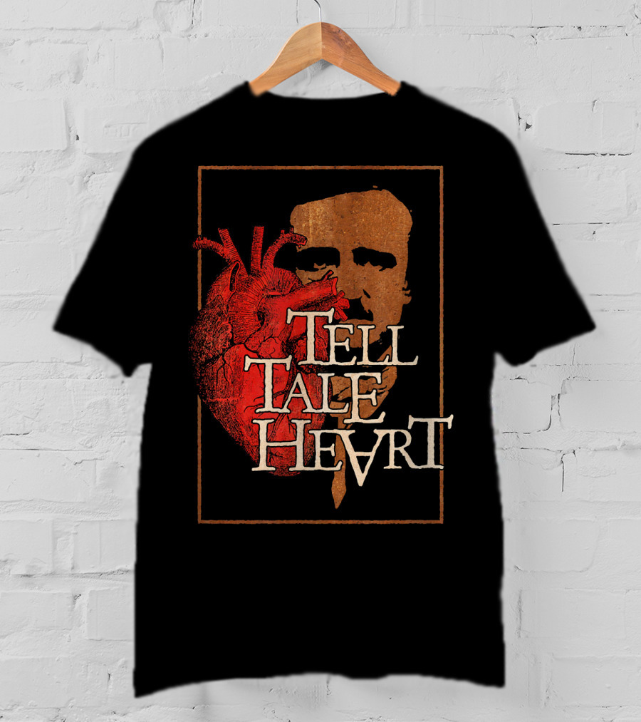 Poe Tell Tale Heart Distressed Gothic Portrait And Heart T-Shirt