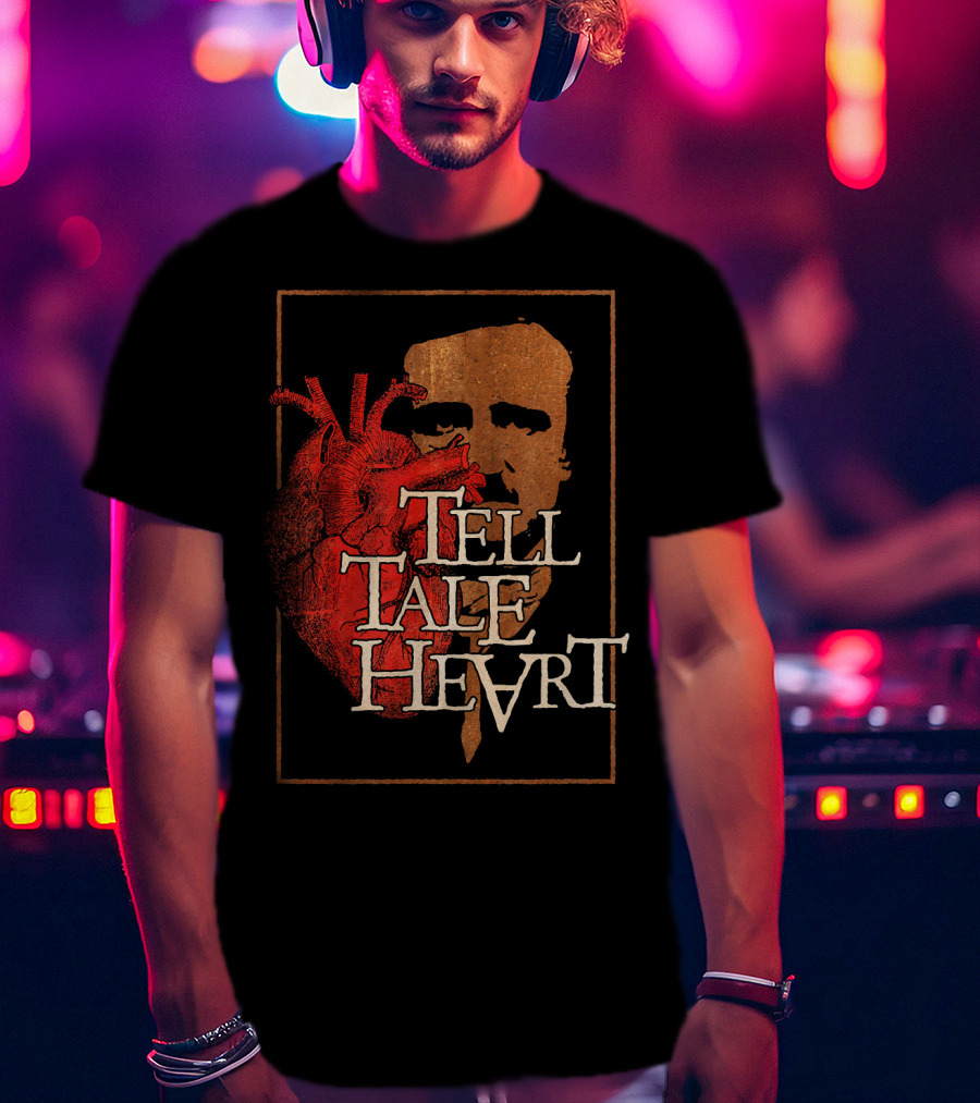 Poe Tell Tale Heart Distressed Gothic Portrait And Heart T-Shirt