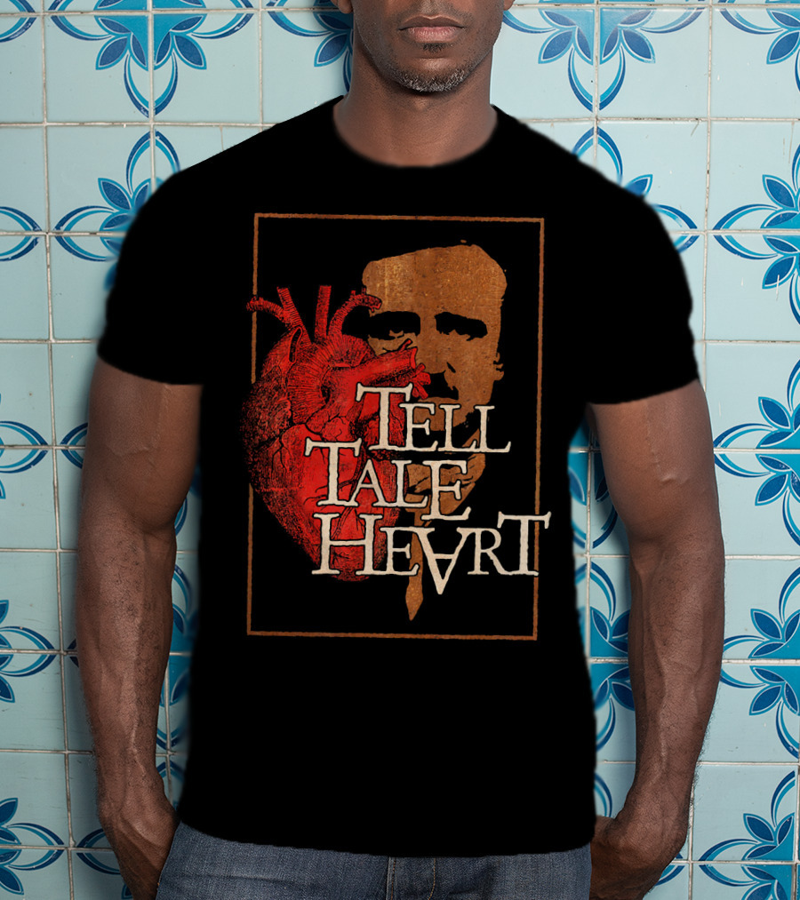 Poe Tell Tale Heart Distressed Gothic Portrait And Heart T-Shirt