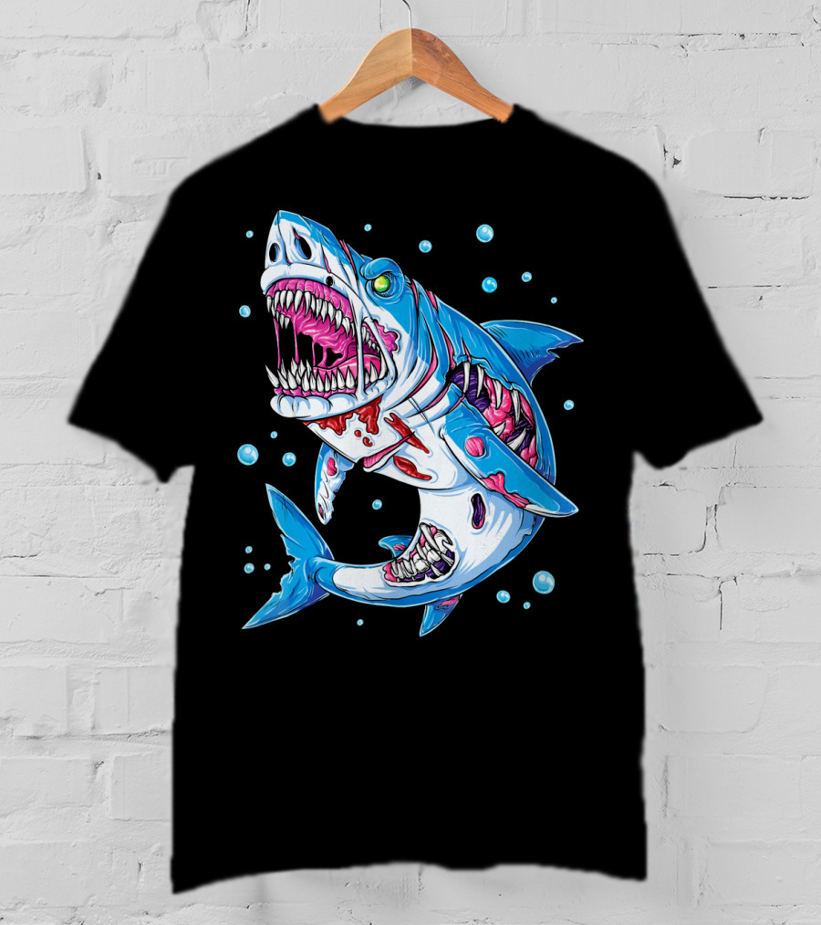 Shark Zombie Underwater Monster With Exposed Bones And Teeth T-Shirt