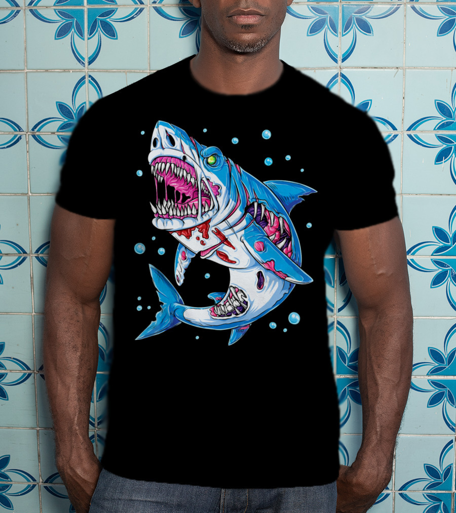 Shark Zombie Underwater Monster With Exposed Bones And Teeth T-Shirt