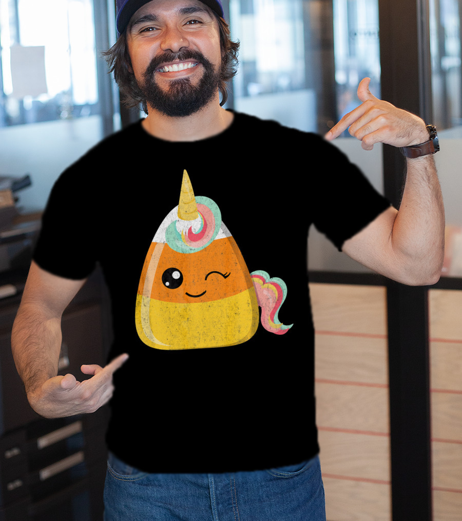 Candy Corn Unicorn Funny Halloween Candicorn T-Shirt