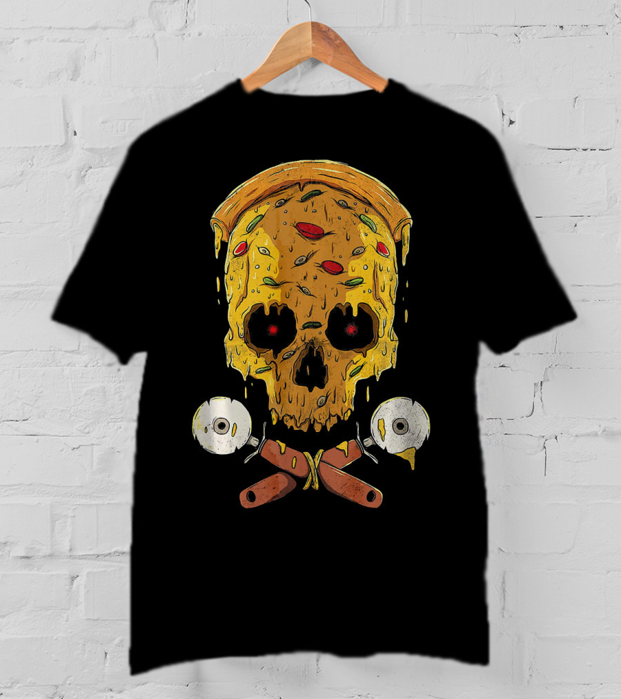 Pizza Cutter Skull Funny Halloween Costume Melting Slice T-Shirt