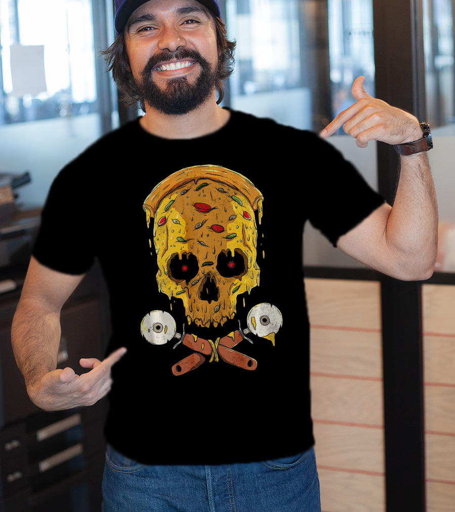 Pizza Cutter Skull Funny Halloween Costume Melting Slice T-Shirt