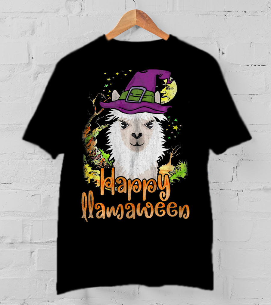 Happy Llamaween Cool Witch Llama T-Shirt