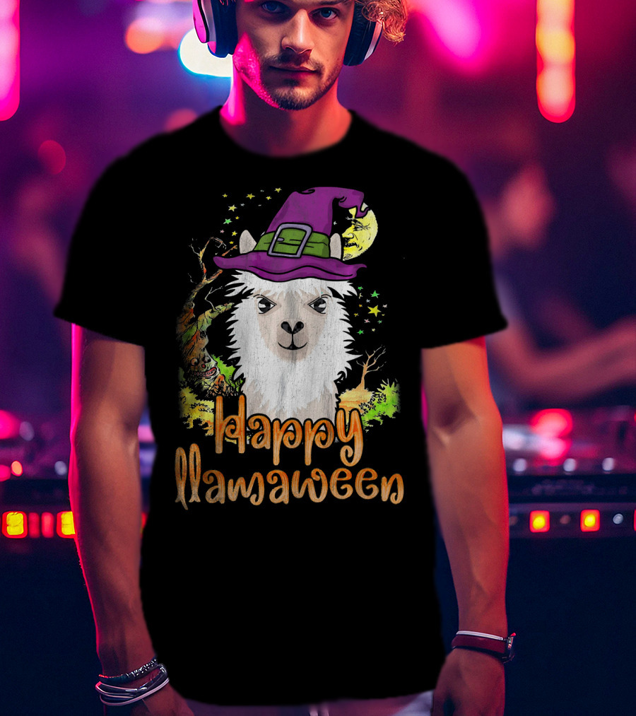 Happy Llamaween Cool Witch Llama T-Shirt