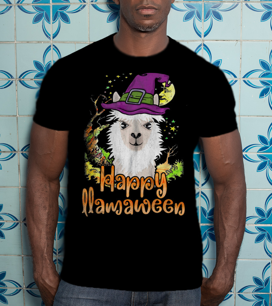 Happy Llamaween Cool Witch Llama T-Shirt