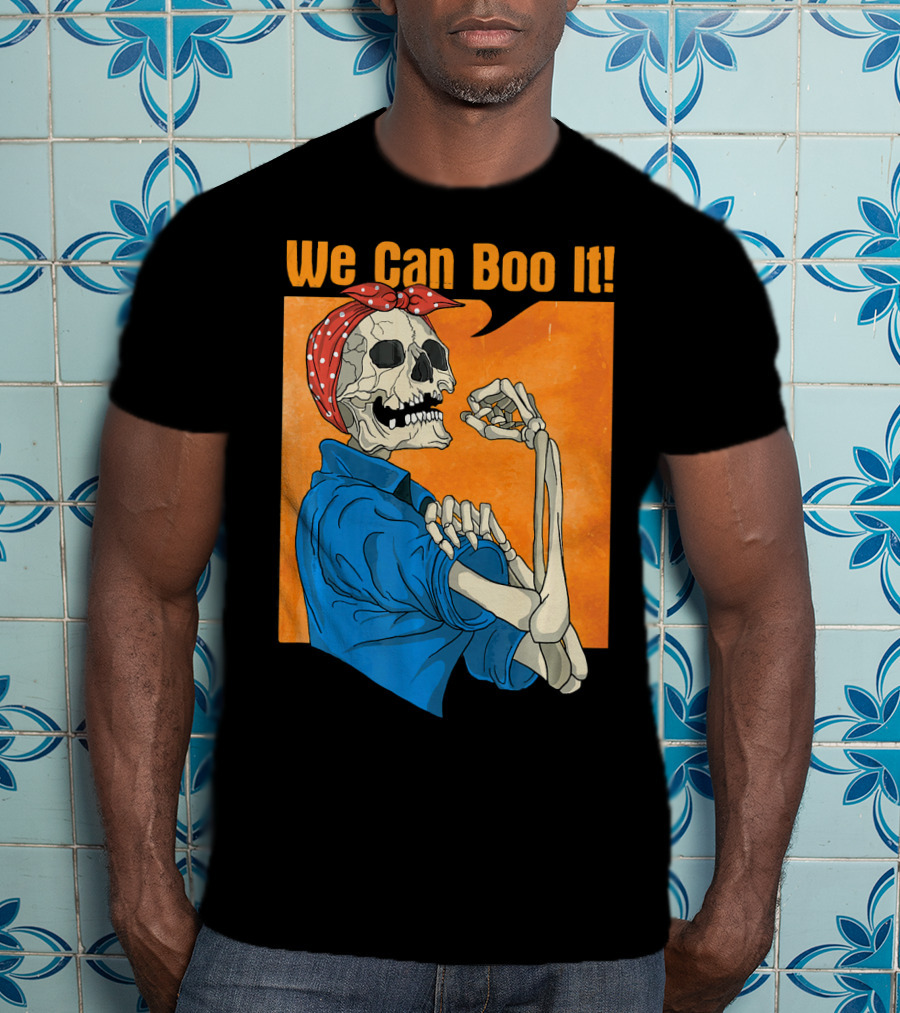 Funny Halloween Vintage Skeleton Rosie The Riveter We Can Boo It T-Shirt