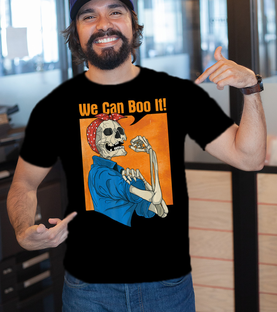Funny Halloween Vintage Skeleton Rosie The Riveter We Can Boo It T-Shirt