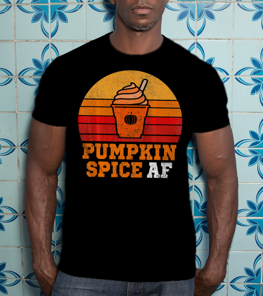Pumpkin Spice AF Funny Men Husband Pumpkin Cup Retro Stripes T-Shirt