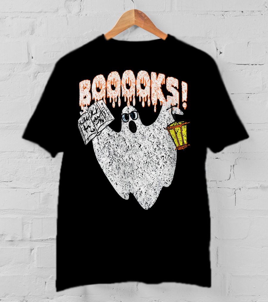 Booooks Spooky Ghost With Open Scary Book And Lantern T-Shirt
