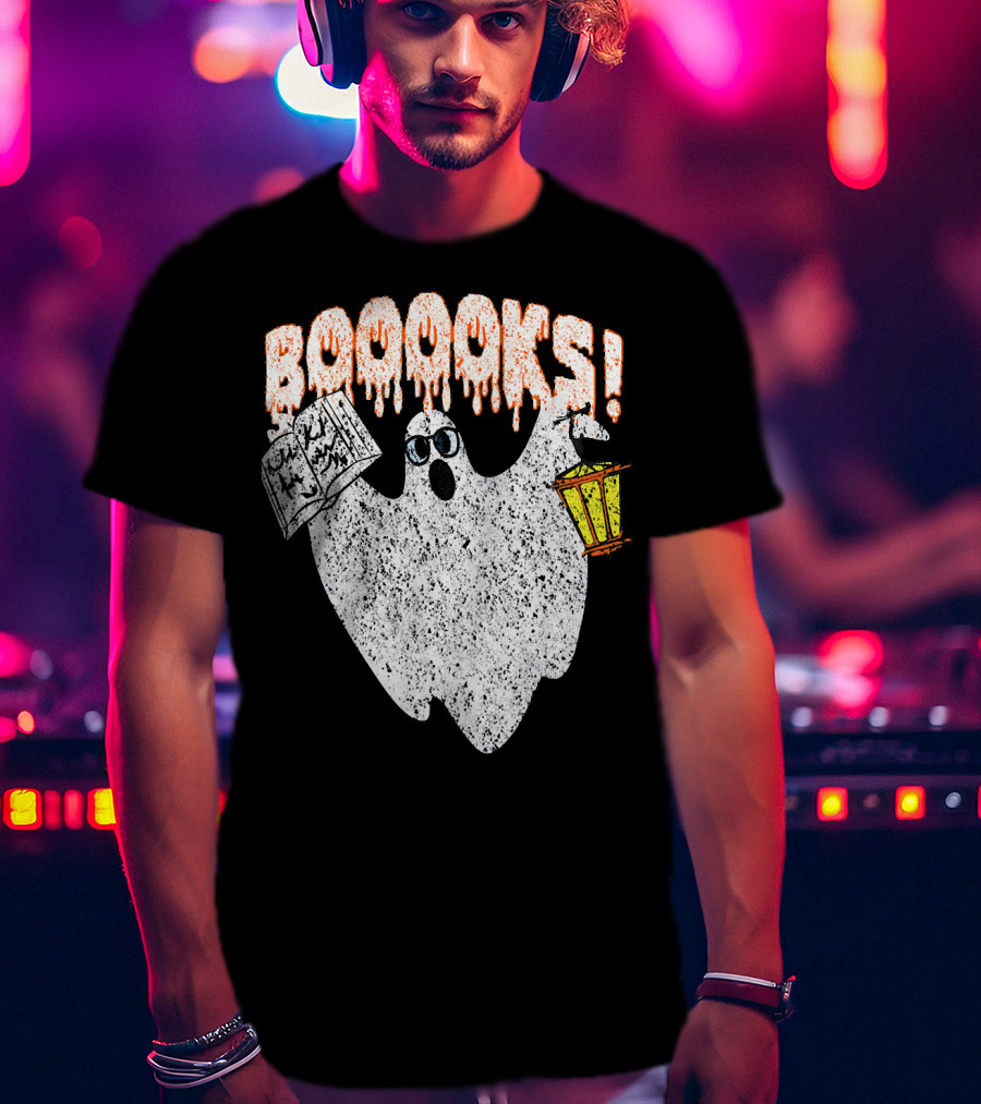 Booooks Spooky Ghost With Open Scary Book And Lantern T-Shirt