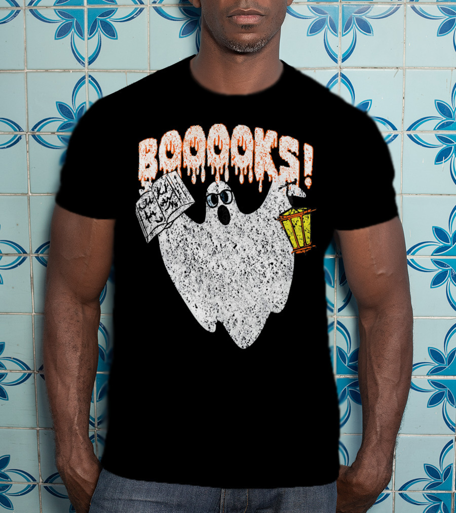 Booooks Spooky Ghost With Open Scary Book And Lantern T-Shirt