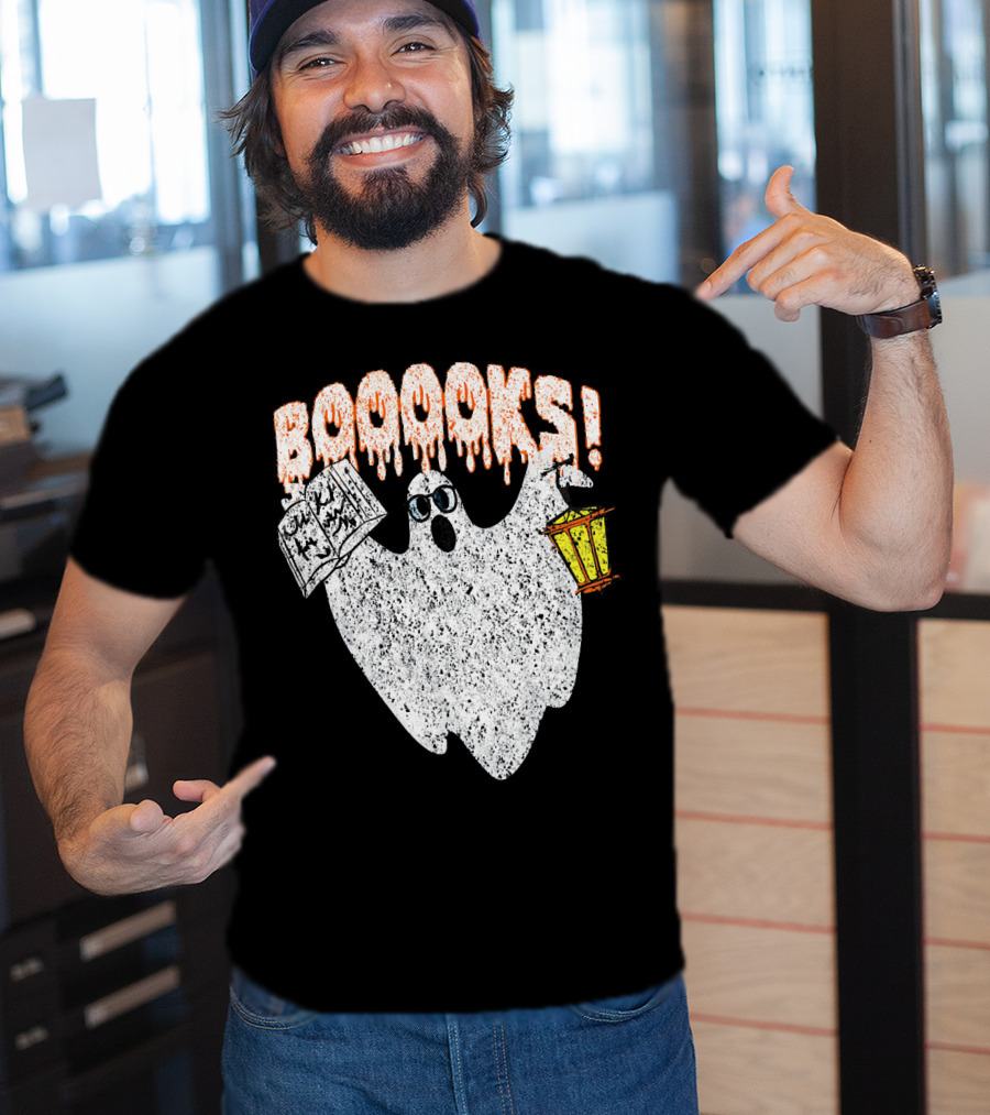 Booooks Spooky Ghost With Open Scary Book And Lantern T-Shirt