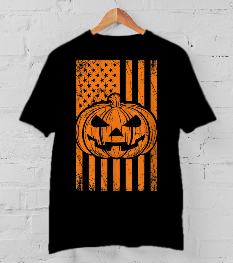 American Flag Grunge Pumpkin Halloween Las T-Shirt