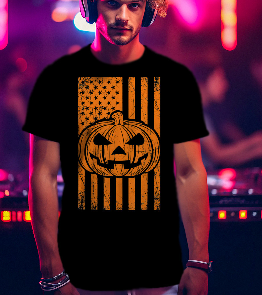 American Flag Grunge Pumpkin Halloween Las T-Shirt