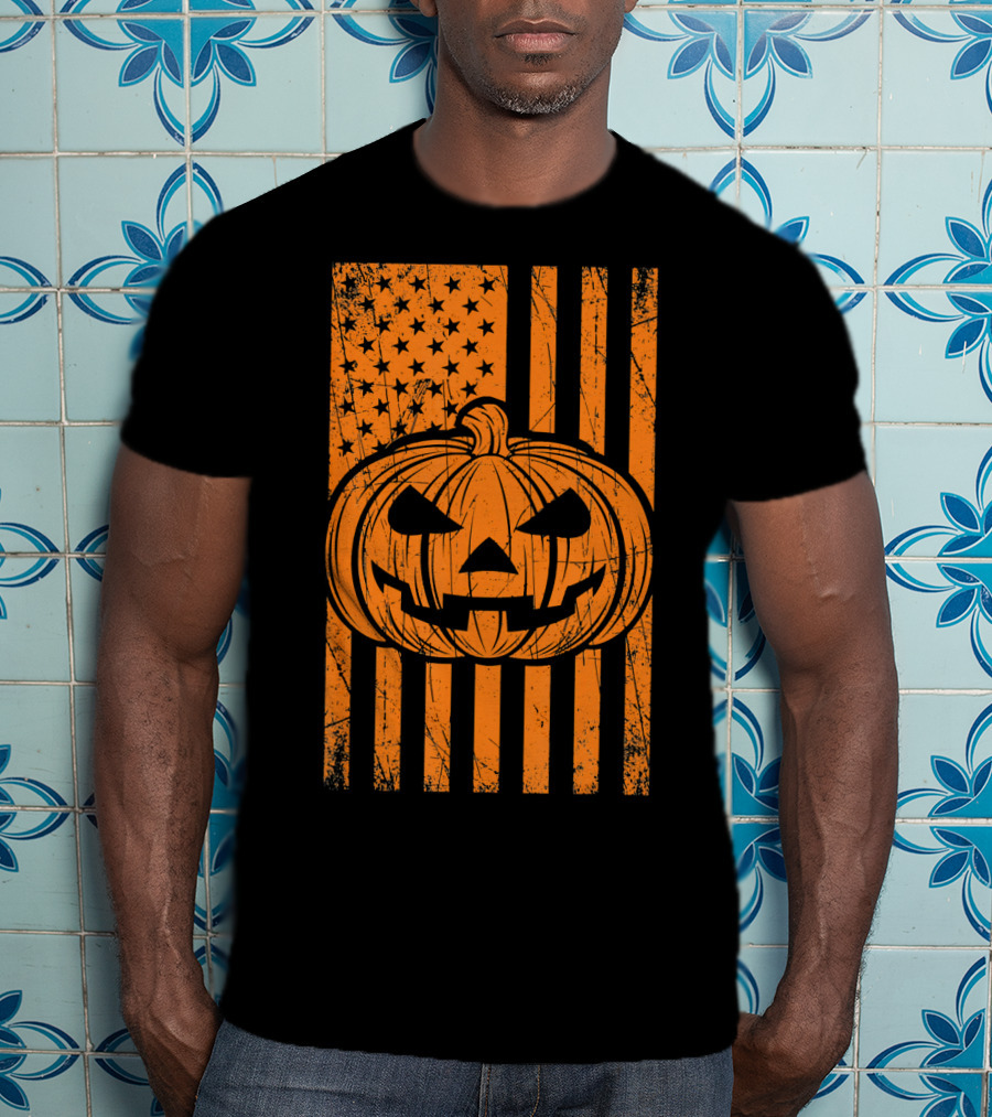 American Flag Grunge Pumpkin Halloween Las T-Shirt