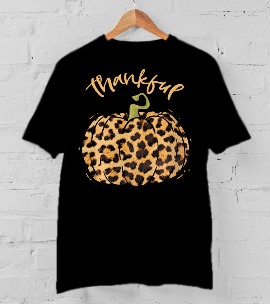 Thankful Pumpkin Fall Leopard Print T-Shirt