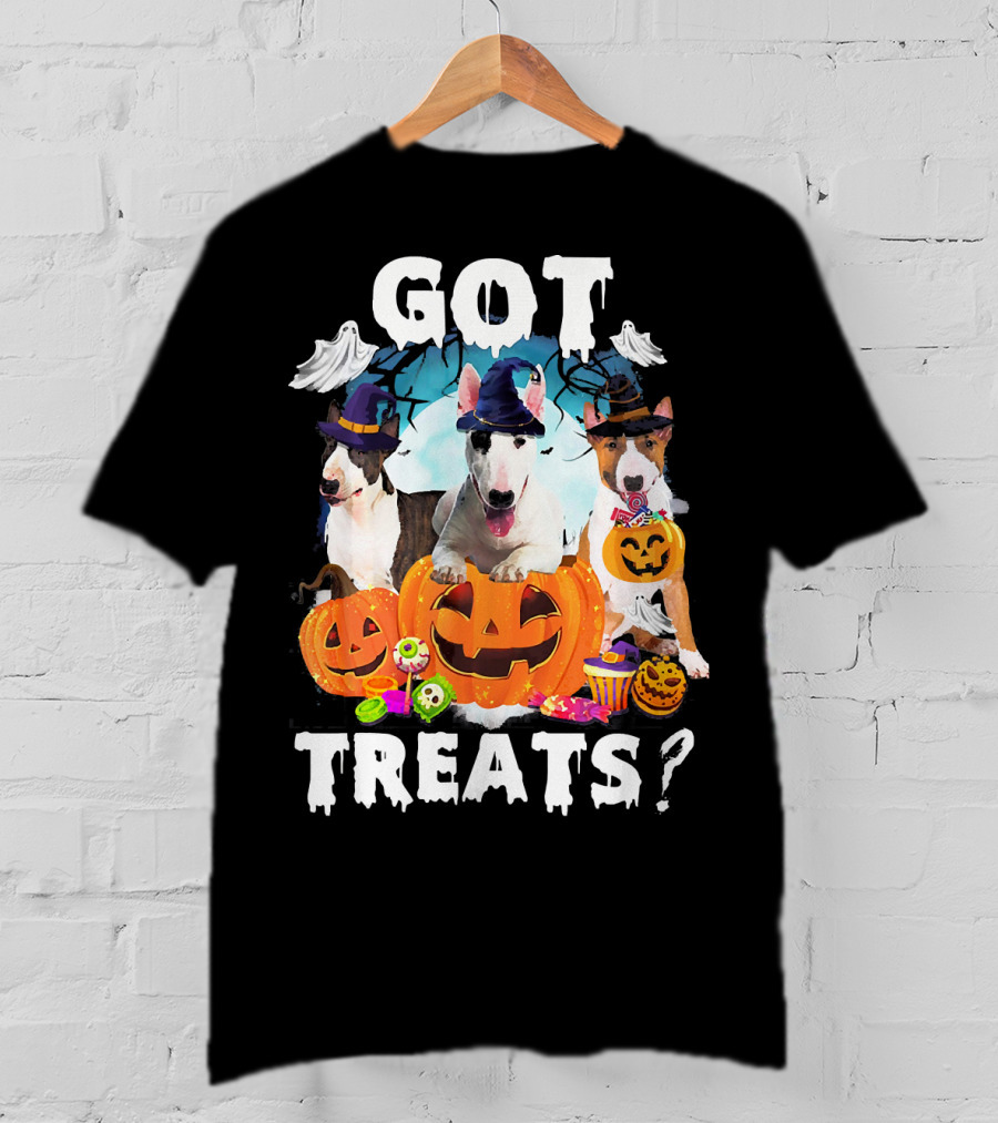 Got Treats Bull Terrier Halloween Ghosts Pumpkins T-Shirt