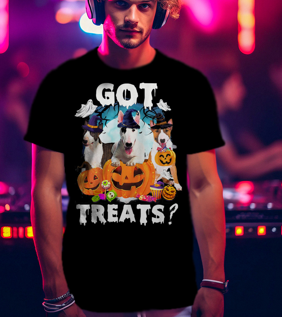 Got Treats Bull Terrier Halloween Ghosts Pumpkins T-Shirt