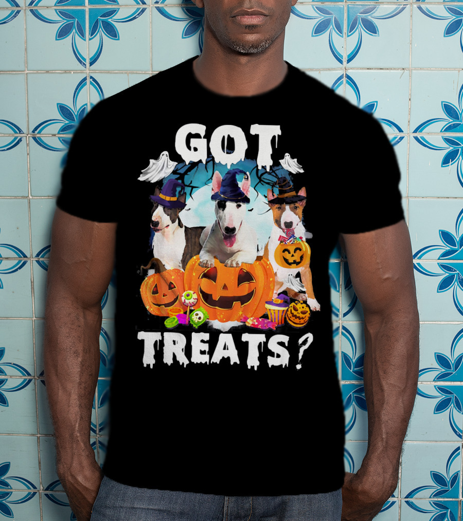 Got Treats Bull Terrier Halloween Ghosts Pumpkins T-Shirt