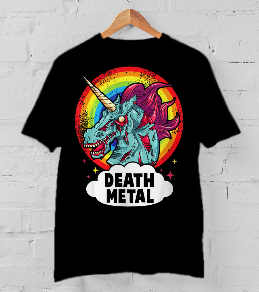 Death Metal Unicorn Rainbow Rocker Emo T-Shirt