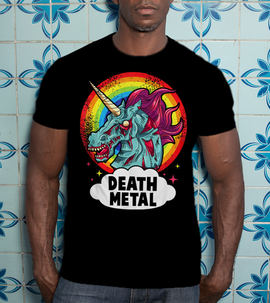 Death Metal Unicorn Rainbow Rocker Emo T-Shirt