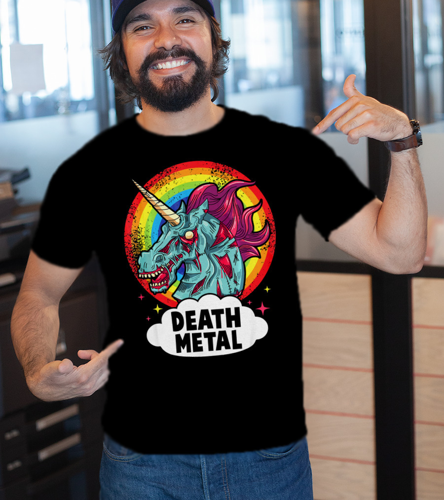 Death Metal Unicorn Rainbow Rocker Emo T-Shirt
