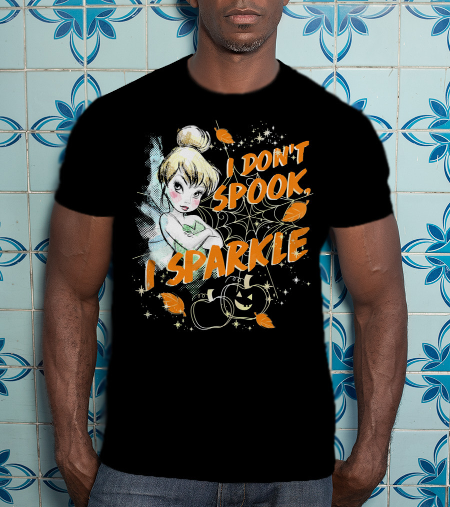 Disney Peter Pan Tinkerbell I Don't Spook I Sparkle Halloween Pumpkin Leaves T-Shirt