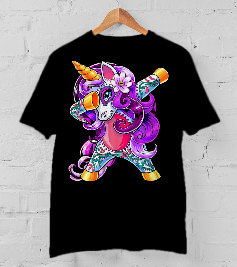 Dabbing Unicorn Day Of The Dead Sugar Skull T-Shirt