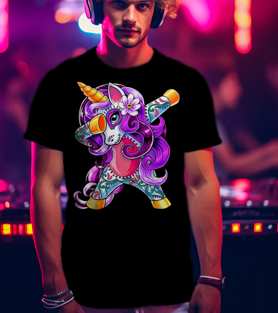 Dabbing Unicorn Day Of The Dead Sugar Skull T-Shirt