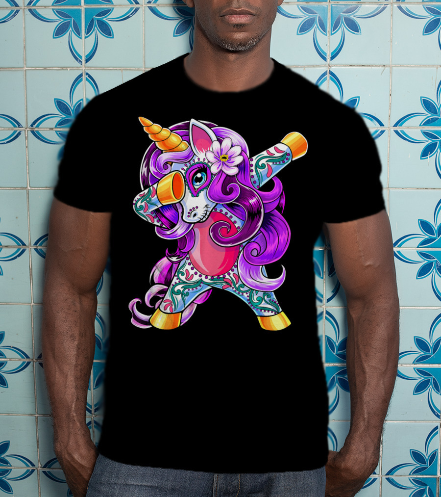 Dabbing Unicorn Day Of The Dead Sugar Skull T-Shirt