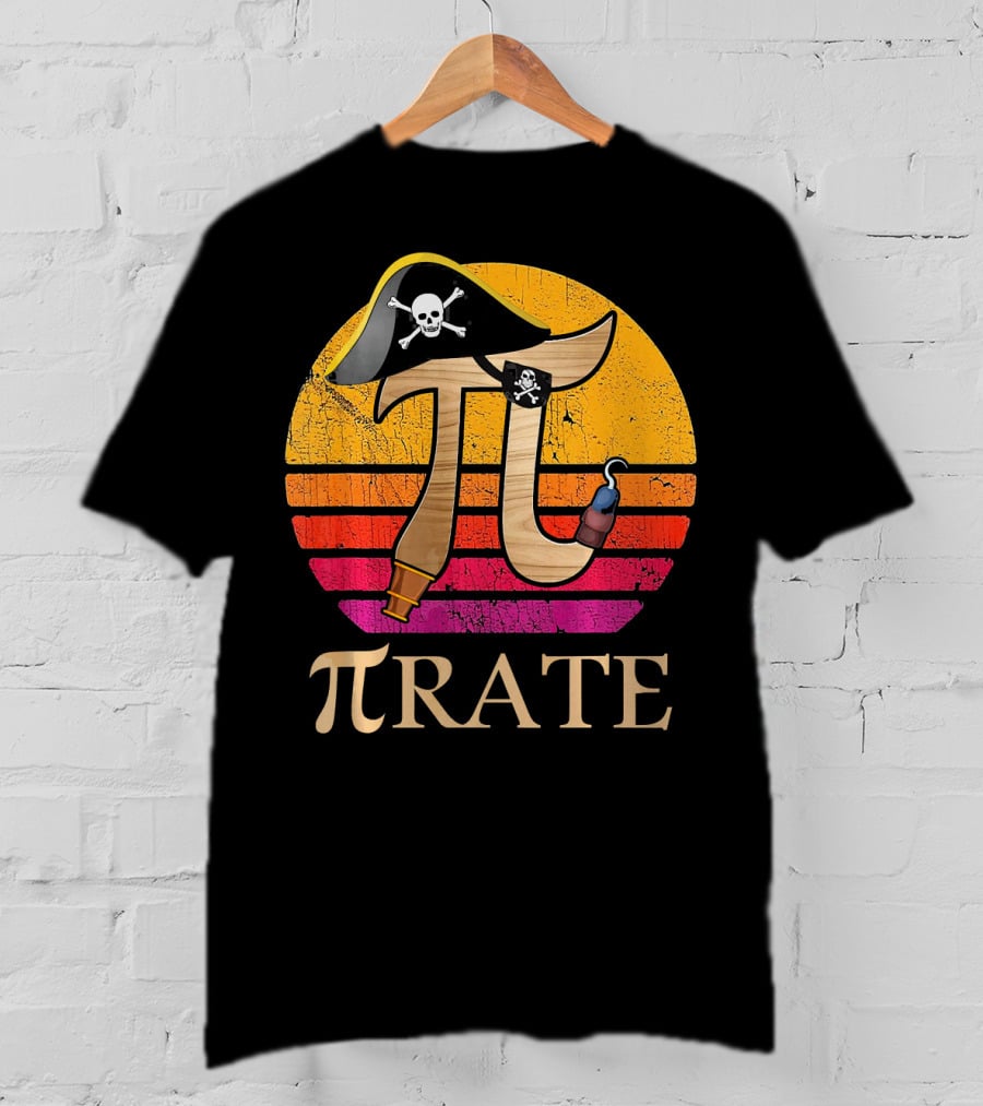 Pi Rate Sunset Buccaneer Emblem T-Shirt