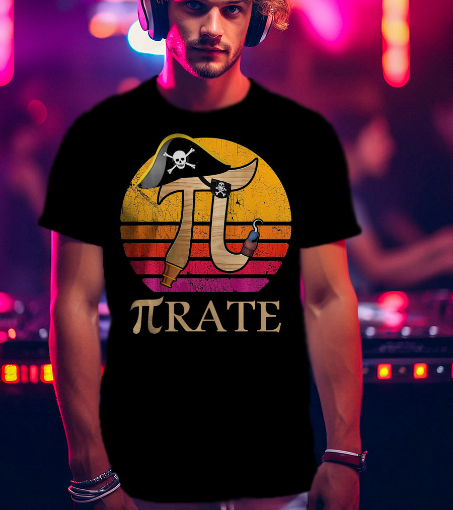 Pi Rate Sunset Buccaneer Emblem T-Shirt