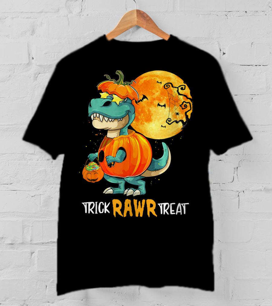 Trick RAWR Treat Rex Dinosaur Halloween Pumpkin Moon T-Shirt