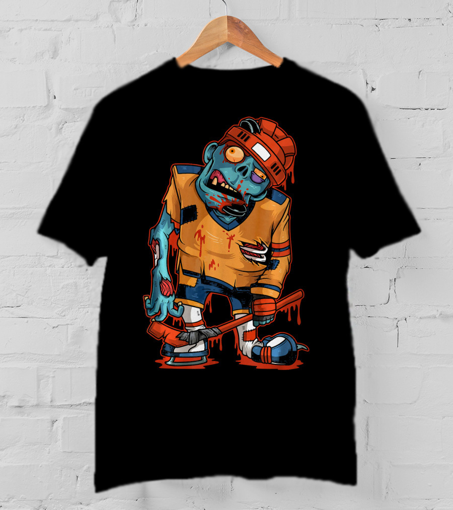 Zombie Ice Hockey Dripping Costume Halloween Trick T-Shirt
