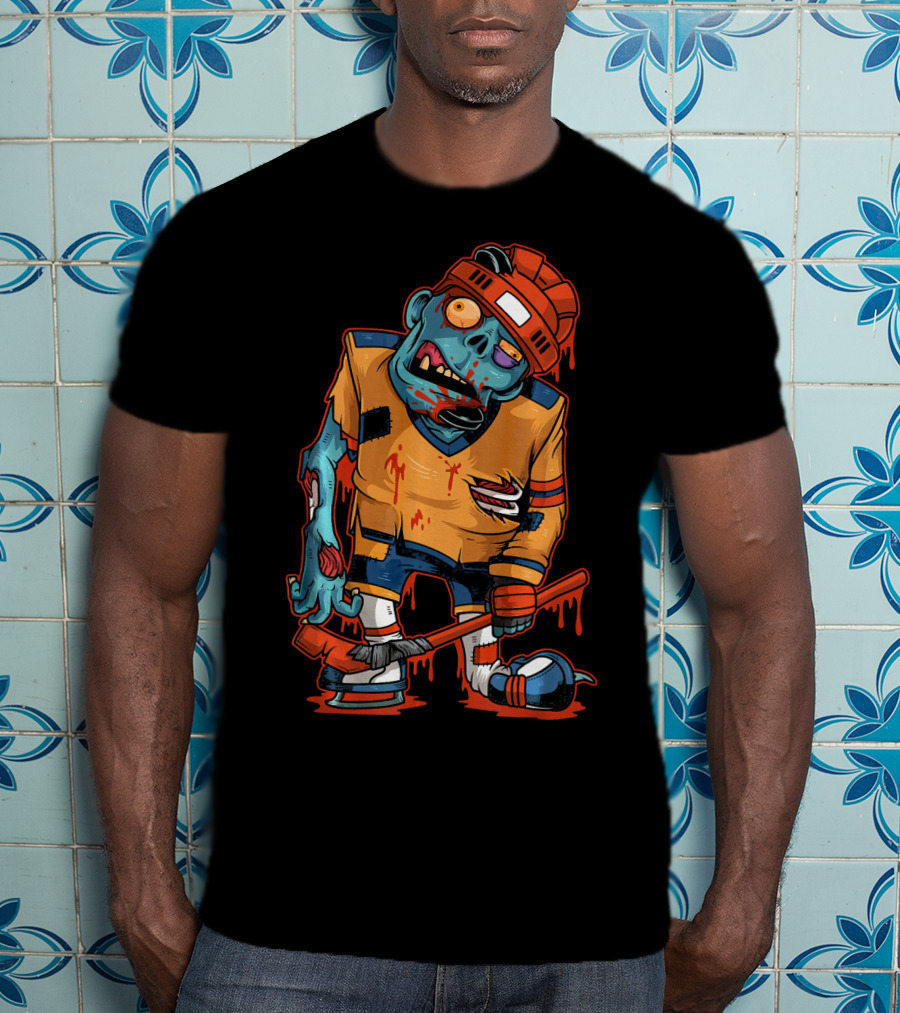 Zombie Ice Hockey Dripping Costume Halloween Trick T-Shirt