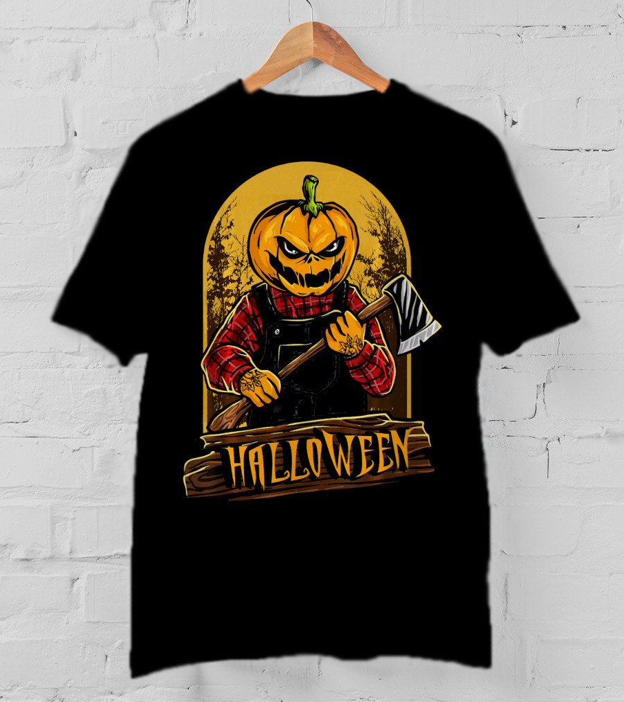 Halloween Horror Pumpkin Creepy Axe T-Shirt